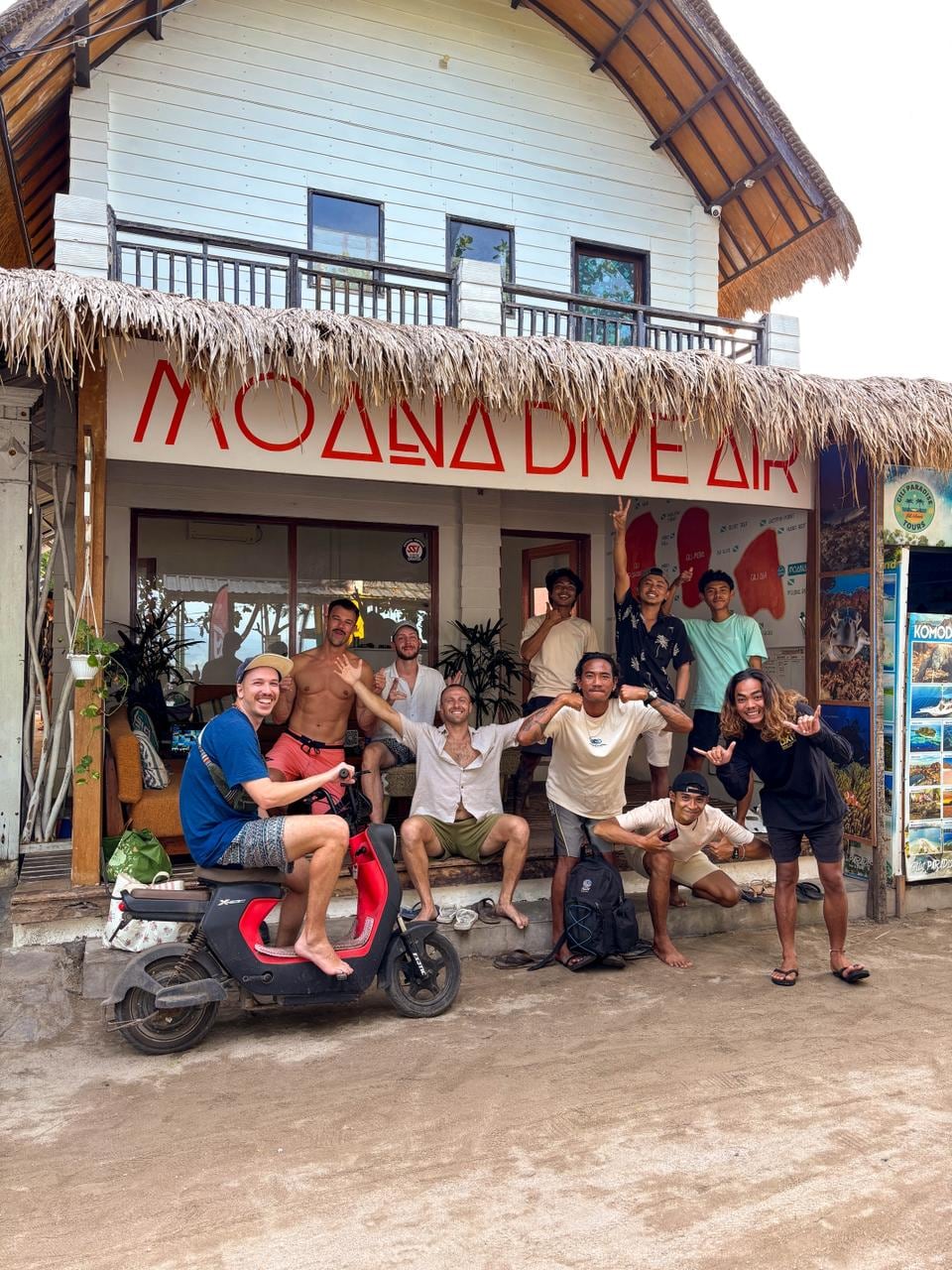 The Moana Dive Air team in front of the dive centre on Gili Air